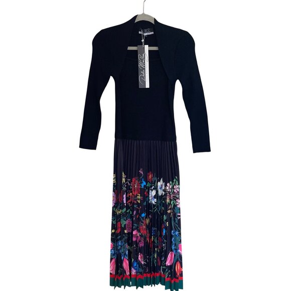 Dalia MacPhee Womens Skirt Dress Size Large Black Knit Accordian Floral New - Picture 2 of 9